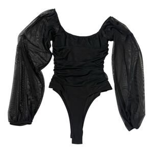Sophisticated Windsor Black Sheer Sleeve Bodysuit